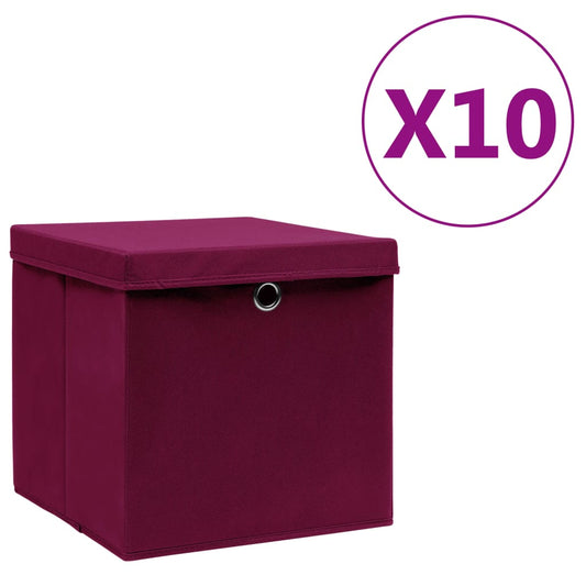 Berkfield Storage Boxes with Covers 10 pcs 28x28x28 cm Dark Red