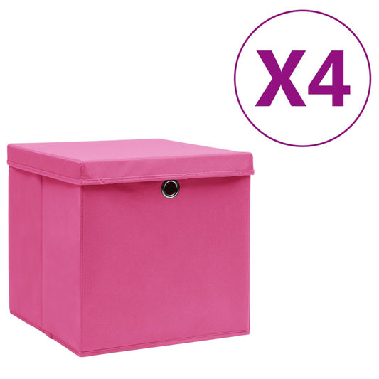 Berkfield Storage Boxes with Covers 4 pcs 28x28x28 cm Pink