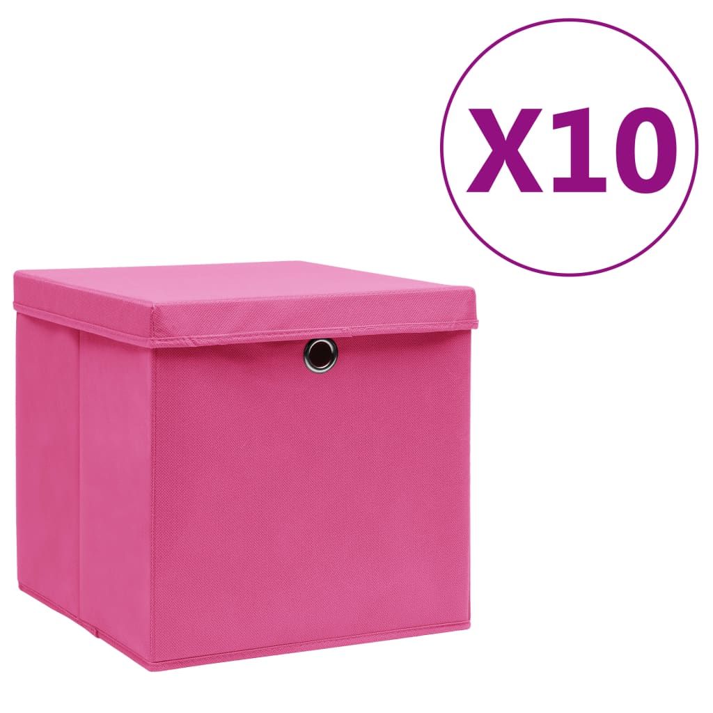 Berkfield Storage Boxes with Covers 10 pcs 28x28x28 cm Pink