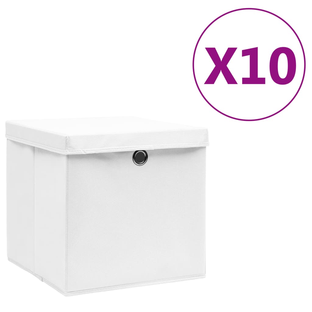 Berkfield Storage Boxes with Covers 10 pcs 28x28x28 cm White