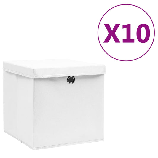 Berkfield Storage Boxes with Covers 10 pcs 28x28x28 cm White