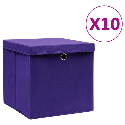 Berkfield Storage Boxes with Covers 10 pcs 28x28x28 cm Purple