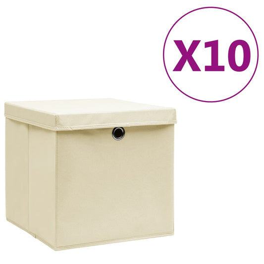 Berkfield Storage Boxes with Covers 10 pcs 28x28x28 cm Cream