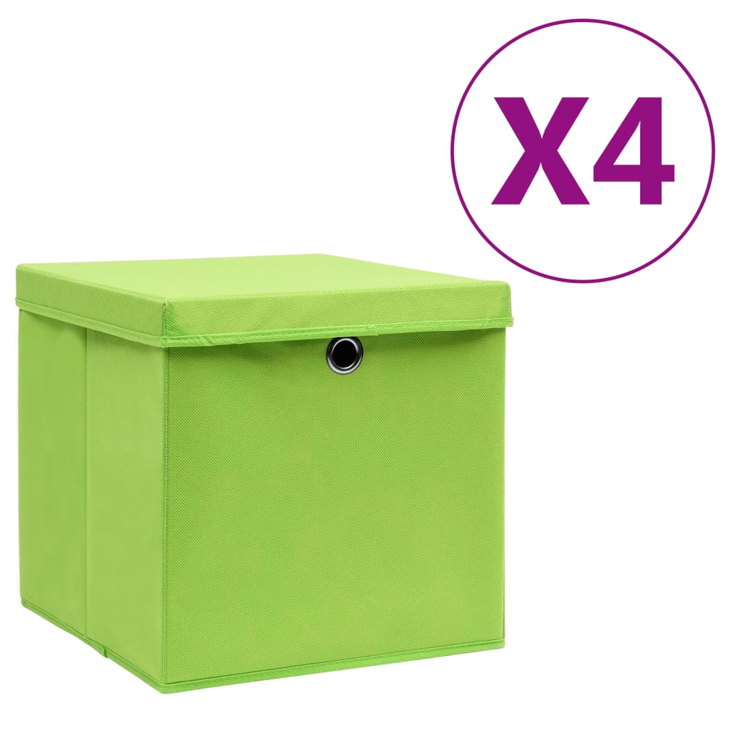 Berkfield Storage Boxes with Covers 4 pcs 28x28x28 cm Green