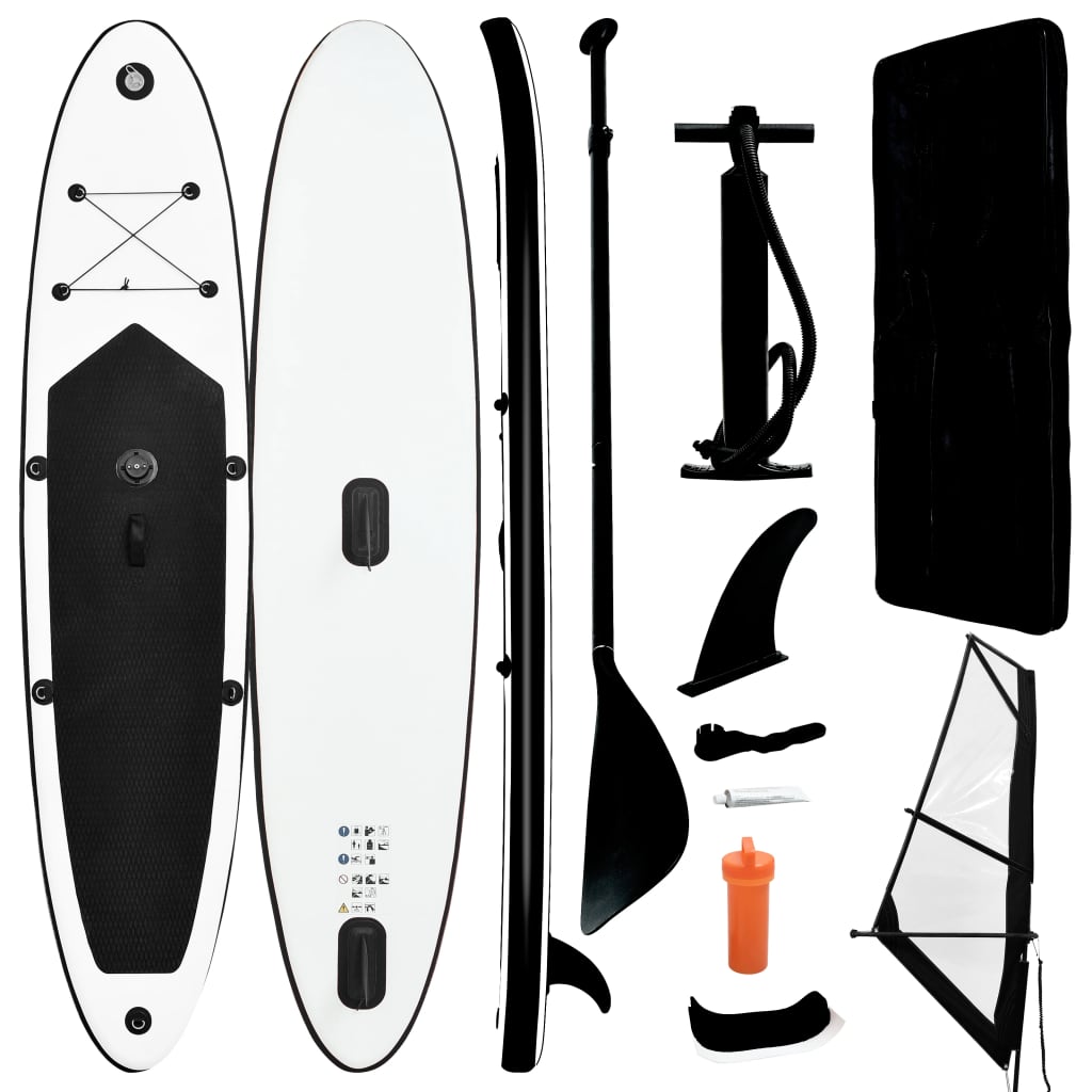 Berkfield Inflatable Stand Up Paddleboard with Sail Set Black and White
