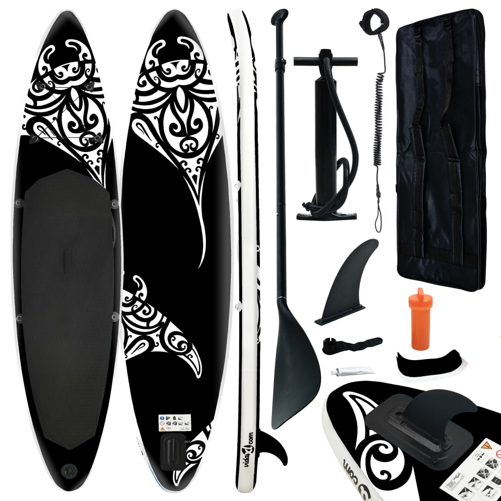 Berkfield Inflatable Stand Up Paddleboard Set 366x76x15 cm Black