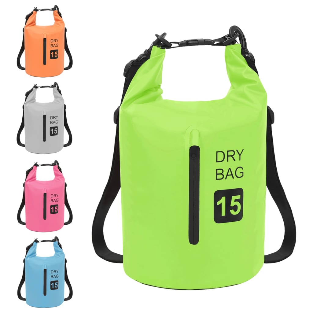Berkfield Dry Bag with Zipper Green 15 L PVC