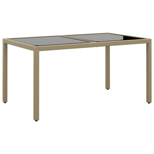 Berkfield Garden Table 150x90x75 cm Tempered Glass and Poly Rattan Beige