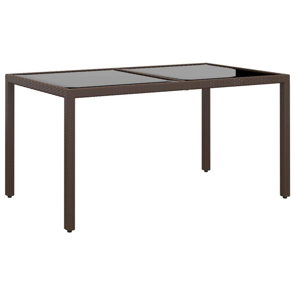 Berkfield Garden Table 150x90x75 cm Tempered Glass and Poly Rattan Brown