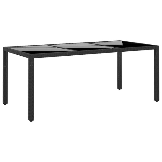 Berkfield Garden Table 190x90x75 cm Tempered Glass and Poly Rattan Black
