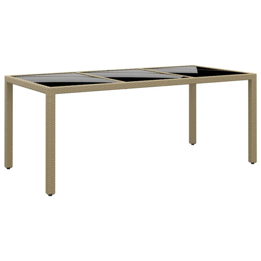 Berkfield Garden Table 190x90x75 cm Tempered Glass and Poly Rattan Beige