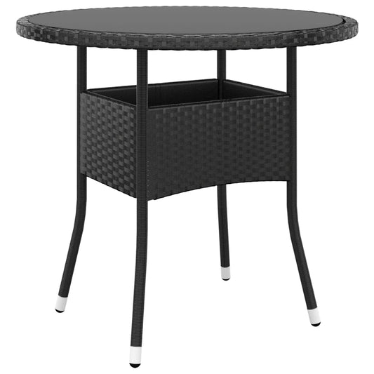 Berkfield Garden Table �_�”�_80x75 cm Tempered Glass and Poly Rattan Black