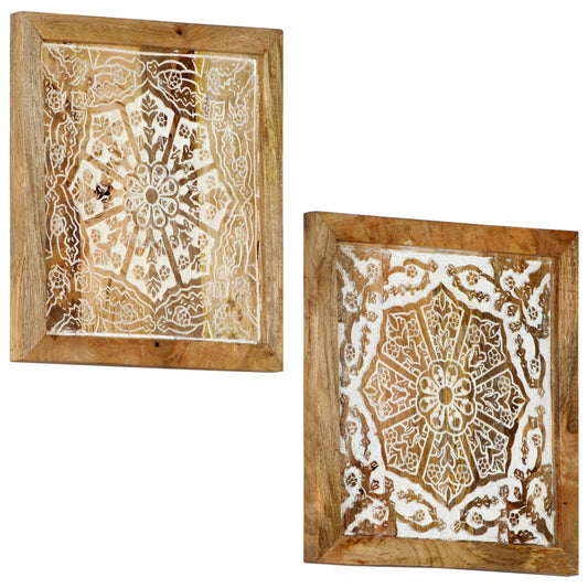 Berkfield Hand-Carved Wall Panels 2 pcs Solid Mango Wood 40x40x1.5 cm