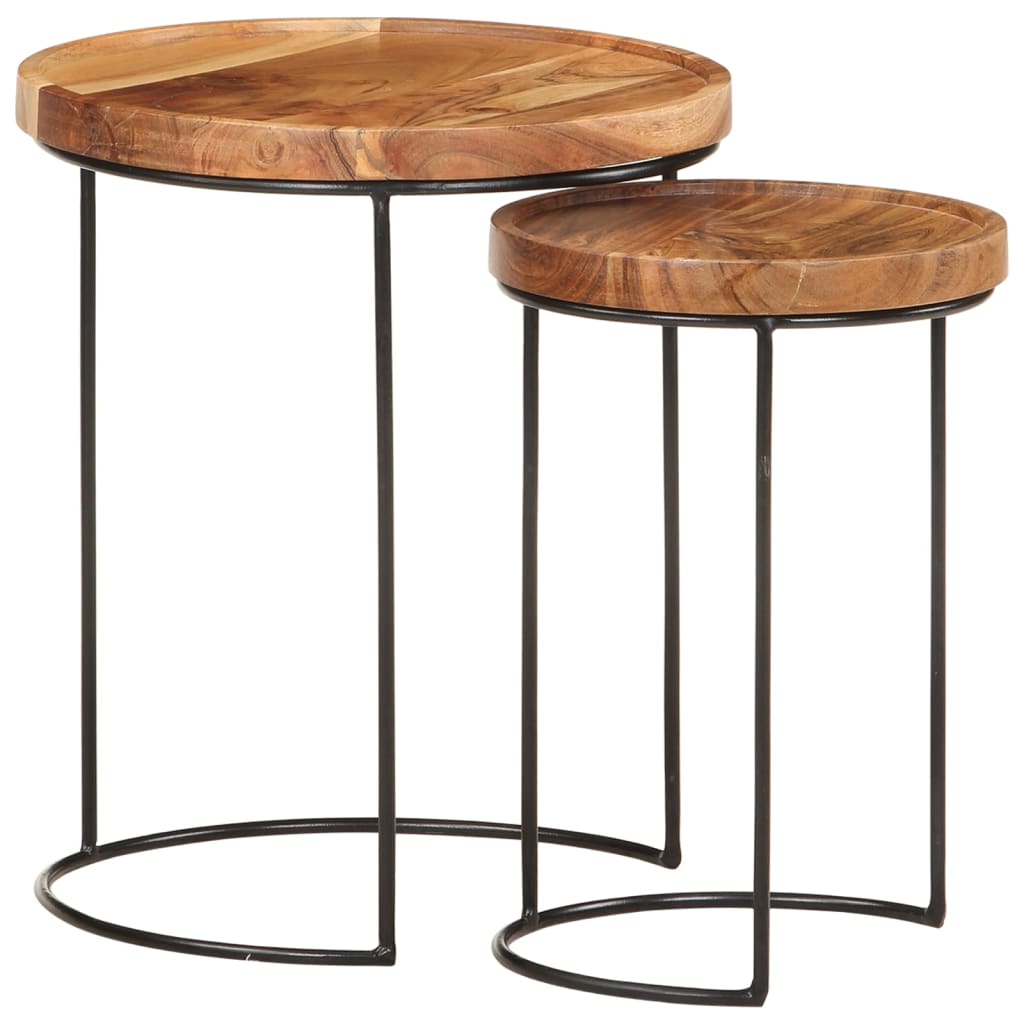 Berkfield 2 Piece Coffee Table Set Solid Acacia Wood and Steel