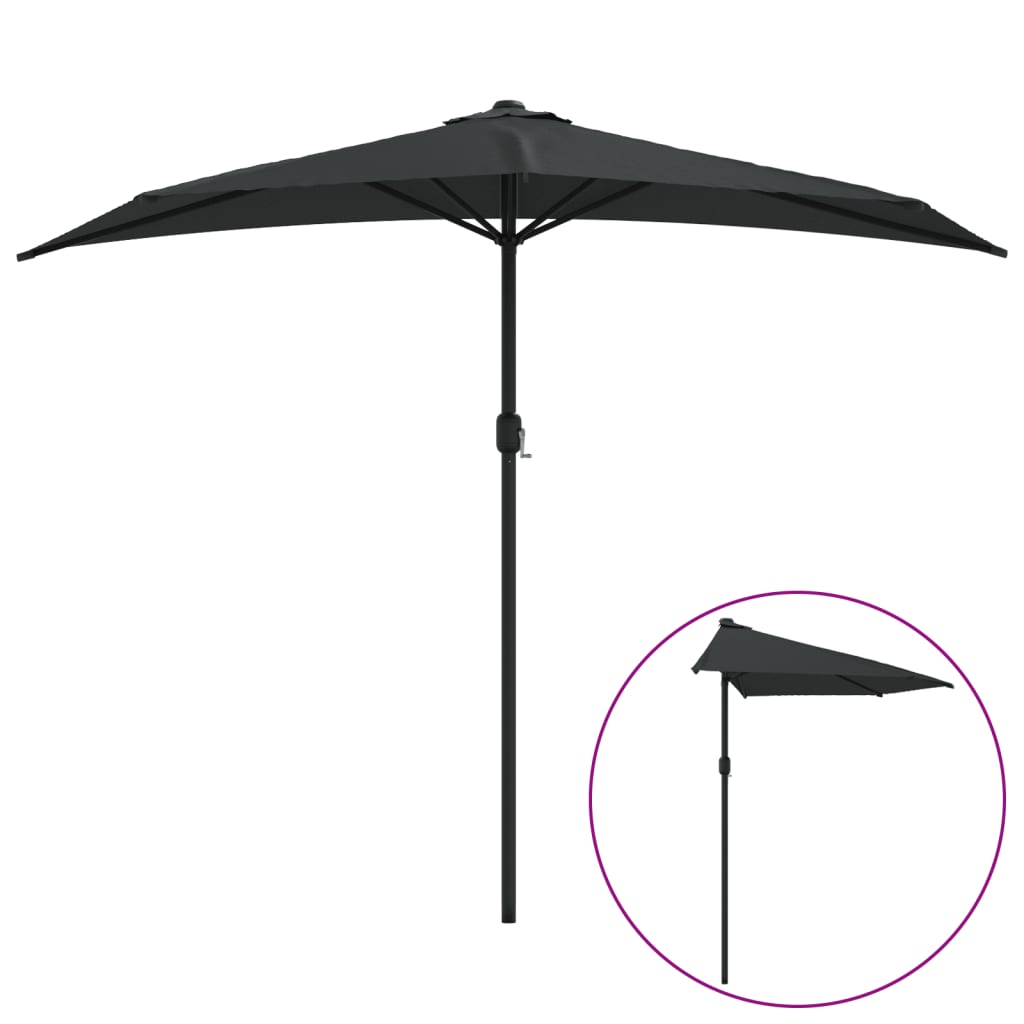 Berkfield Balcony Parasol with Aluminium Pole Black 270x144x222 cm Half