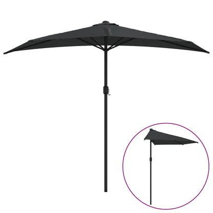 Berkfield Balcony Parasol with Aluminium Pole Black 270x144x222 cm Half