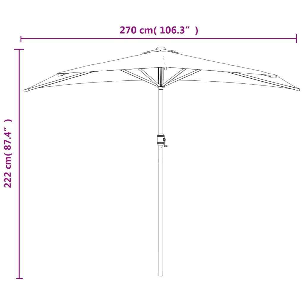 Berkfield Balcony Parasol with Aluminium Pole Black 270x144x222 cm Half