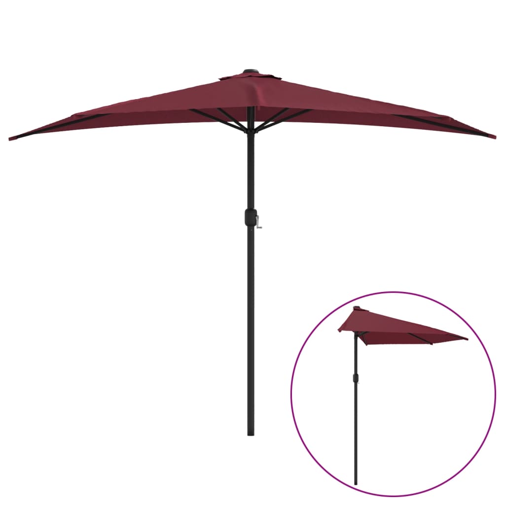 Berkfield Balcony Parasol with Aluminium Pole Bordeaux Red 300x155x223 cm Half