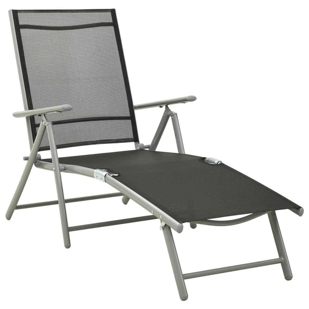 Berkfield Folding Sun Lounger Textilene and Aluminium Black and Silver