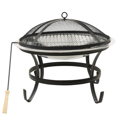 Berkfield 2-in-1 Fire Pit and BBQ with Poker 56x56x49 cm Stainless Steel