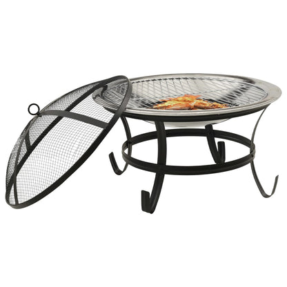 Berkfield 2-in-1 Fire Pit and BBQ with Poker 56x56x49 cm Stainless Steel