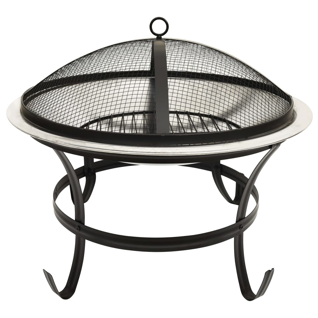 Berkfield 2-in-1 Fire Pit and BBQ with Poker 56x56x49 cm Stainless Steel