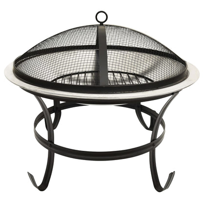 Berkfield 2-in-1 Fire Pit and BBQ with Poker 56x56x49 cm Stainless Steel