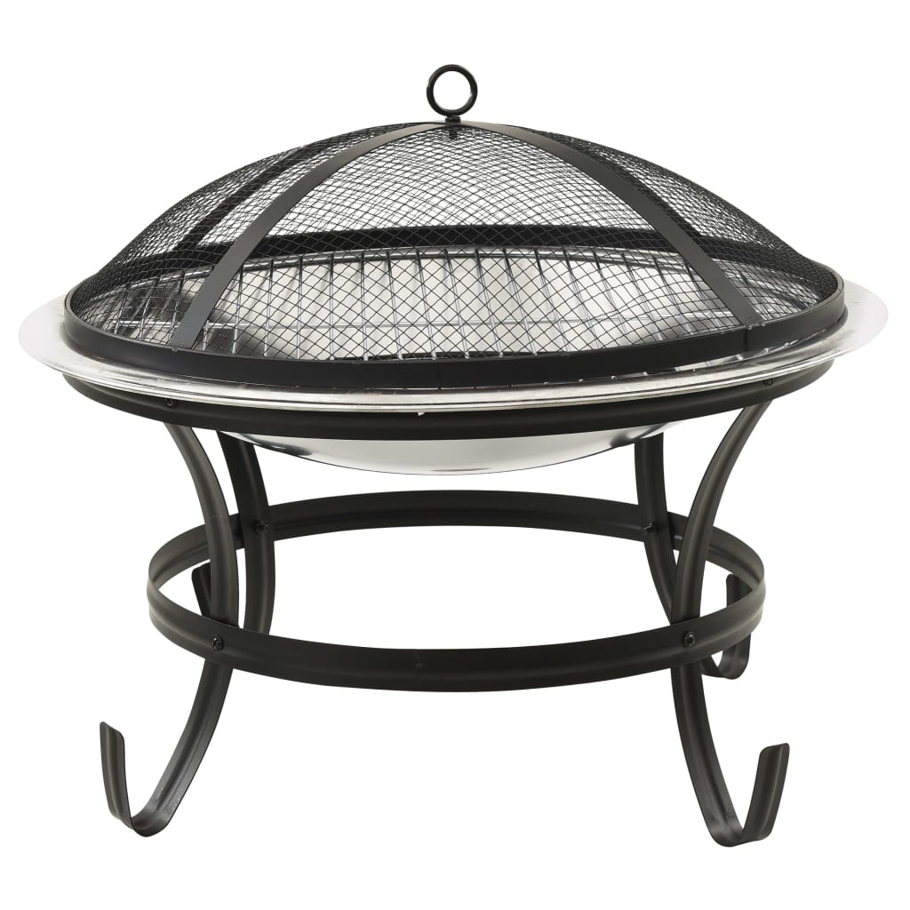 Berkfield 2-in-1 Fire Pit and BBQ with Poker 56x56x49 cm Stainless Steel