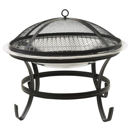 Berkfield 2-in-1 Fire Pit and BBQ with Poker 56x56x49 cm Stainless Steel