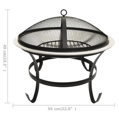 Berkfield 2-in-1 Fire Pit and BBQ with Poker 56x56x49 cm Stainless Steel