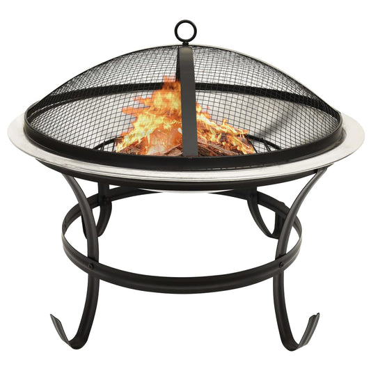 Berkfield 2-in-1 Fire Pit and BBQ with Poker 56x56x49 cm Stainless Steel