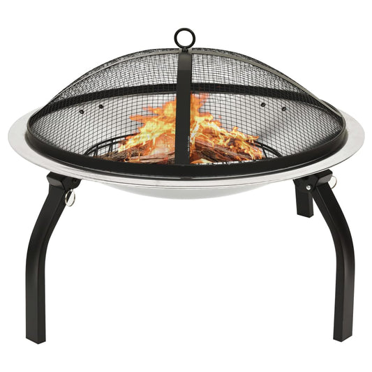 Berkfield 2-in-1 Fire Pit and BBQ with Poker 56x56x49 cm Stainless Steel
