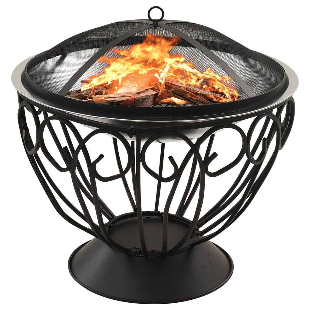 Berkfield 2-in-1 Fire Pit and BBQ with Poker 59x59x60 cm Stainless Steel