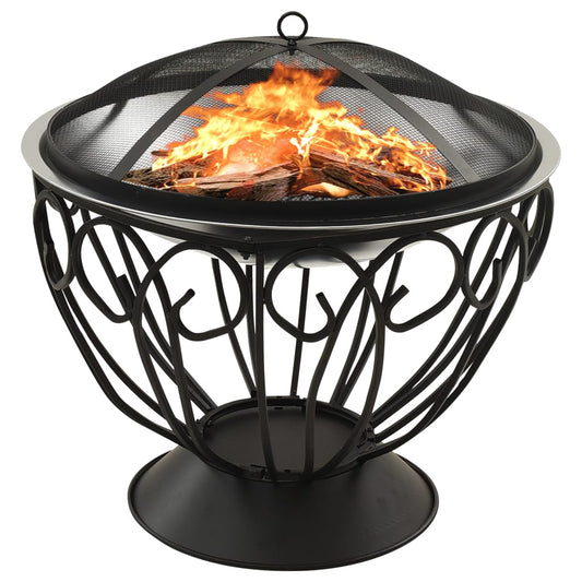 Berkfield 2-in-1 Fire Pit and BBQ with Poker 59x59x60 cm Stainless Steel