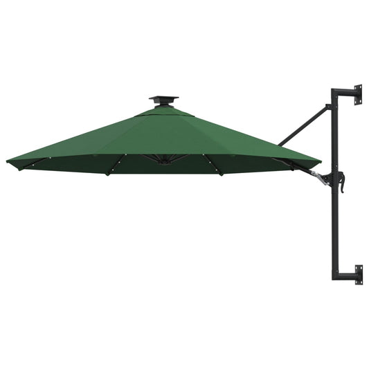 Berkfield Wall-mounted Parasol with LEDs and Metal Pole 300 cm Green