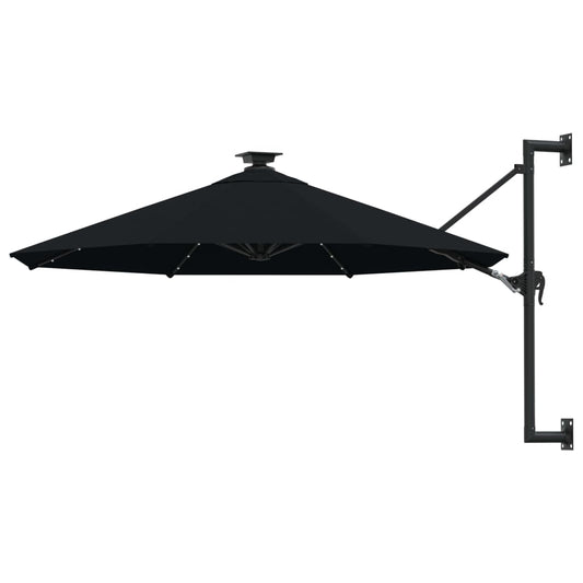 Berkfield Wall-mounted Parasol with LEDs and Metal Pole 300 cm Black