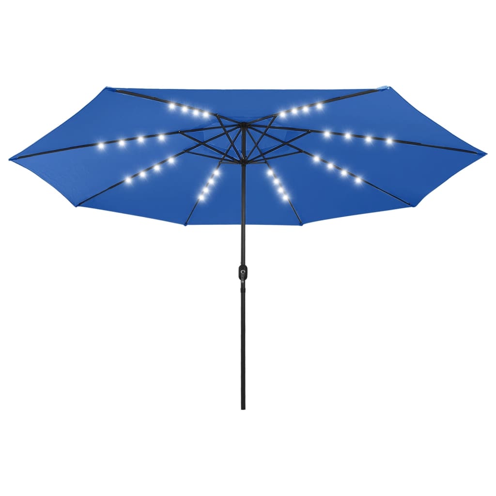 Berkfield Outdoor Parasol with LED Lights and Metal Pole 400 cm Azure Blue