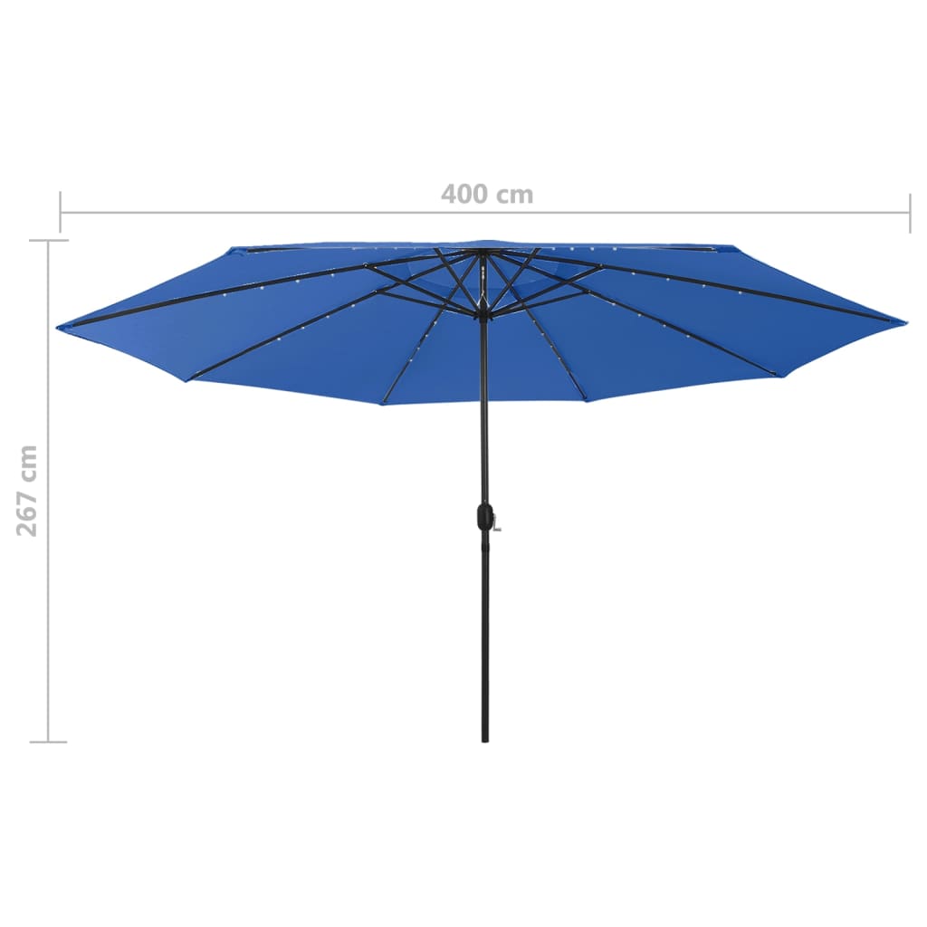Berkfield Outdoor Parasol with LED Lights and Metal Pole 400 cm Azure Blue