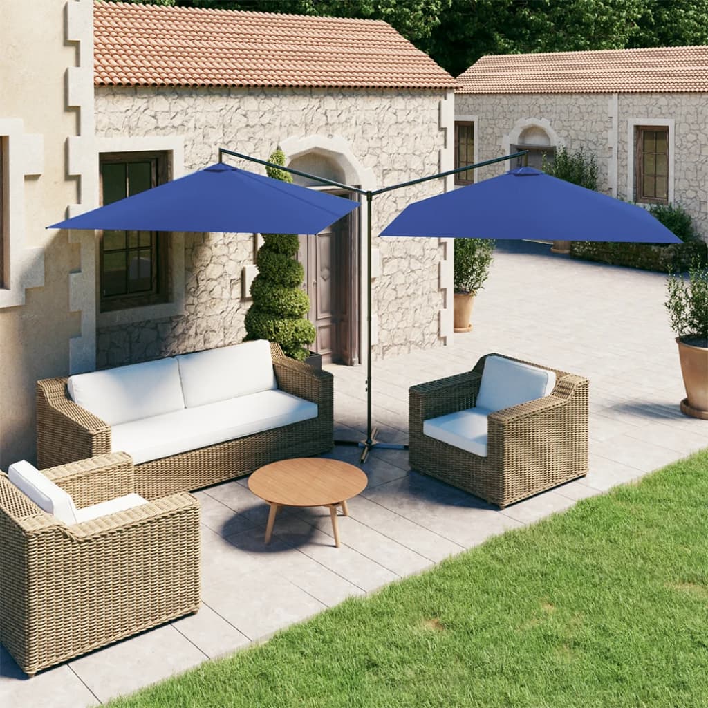 Berkfield Double Parasol with Steel Pole Azure Blue 600x300 cm