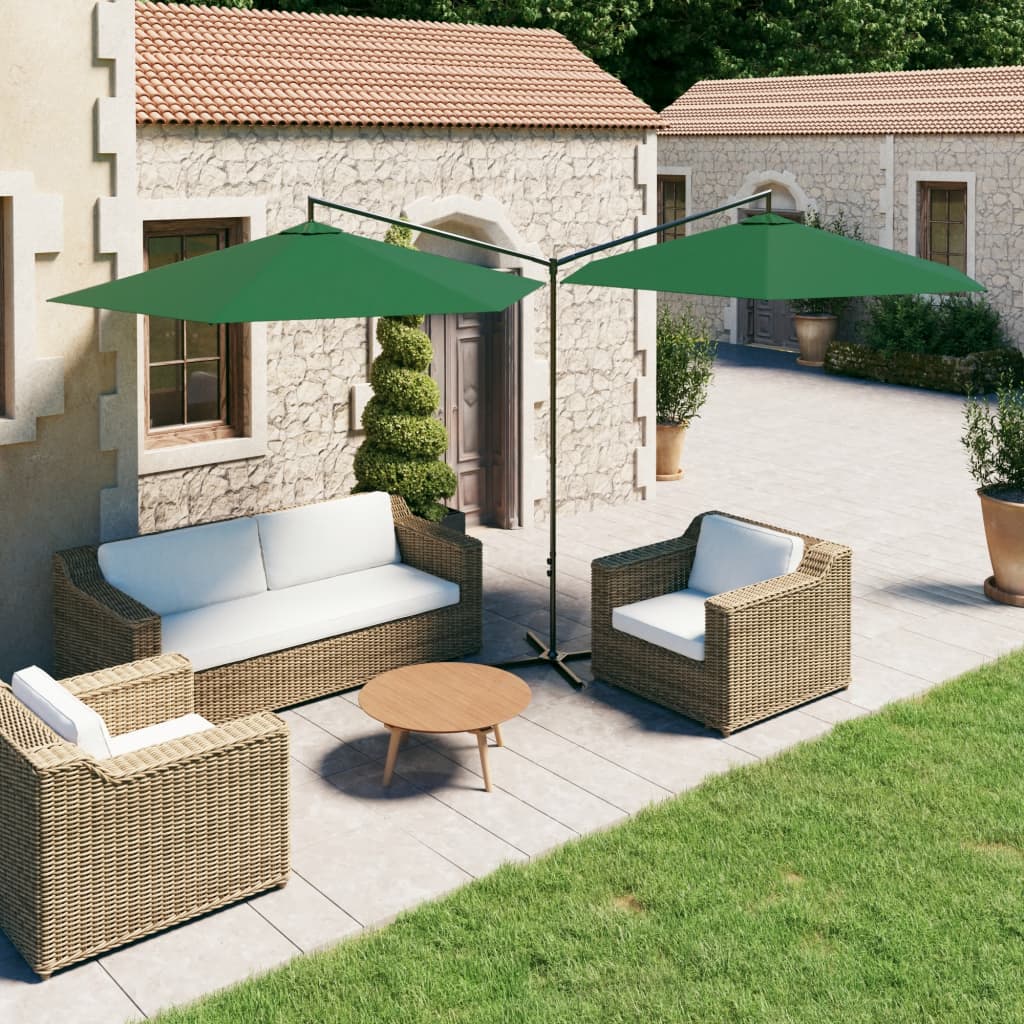 Berkfield Double Parasol with Steel Pole Green 600 cm