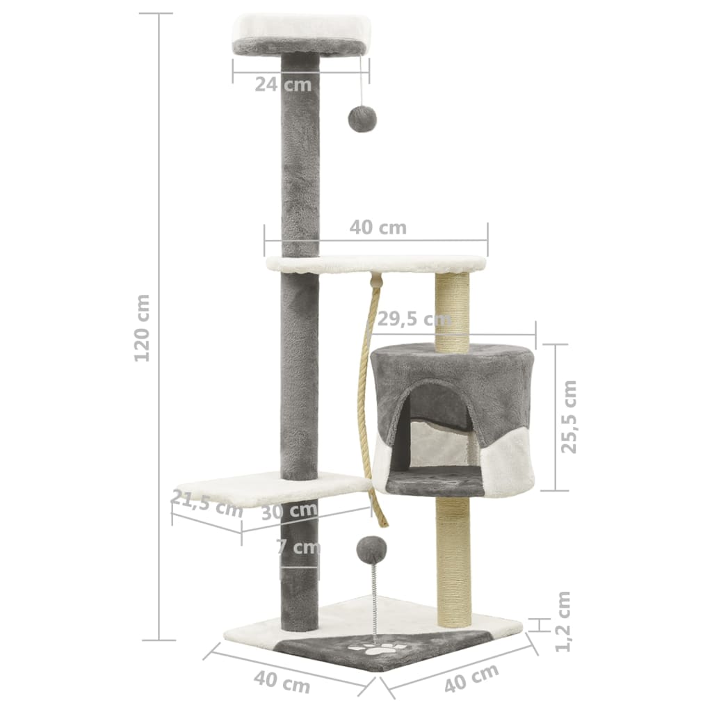 Berkfield Cat Tree with Sisal Scratching Posts Grey and White 120 cm