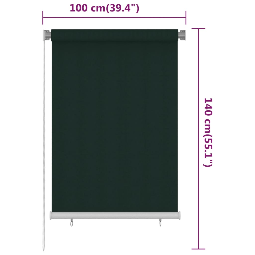 Berkfield Outdoor Roller Blind 100x140 cm Dark Green HDPE