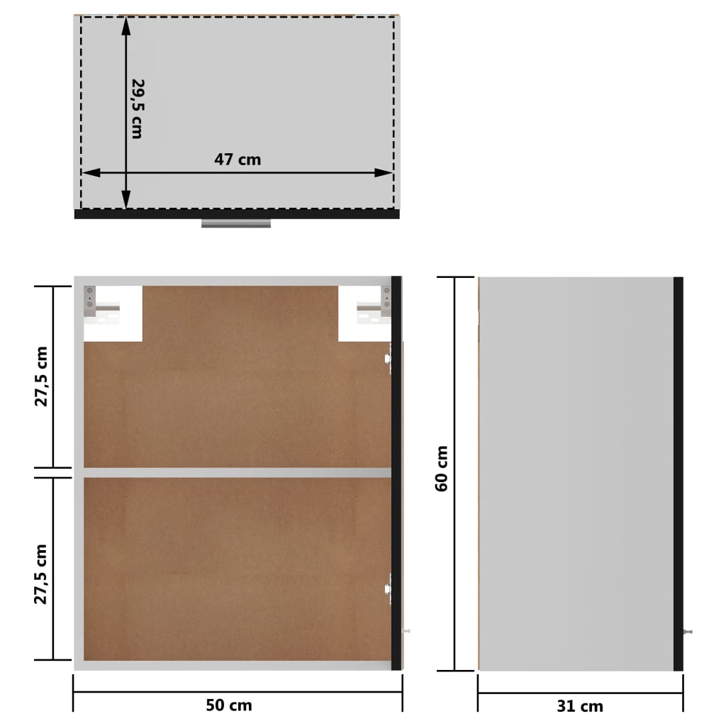 Berkfield Hanging Cabinet Black 50x31x60 cm Engineered Wood