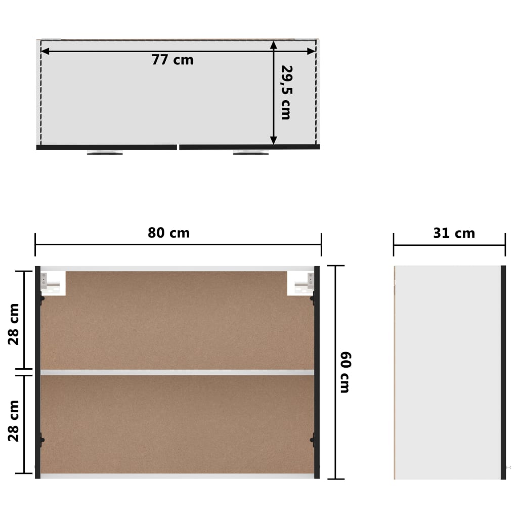 Berkfield Hanging Cabinet High Gloss Black 80x31x60 cm Engineered Wood