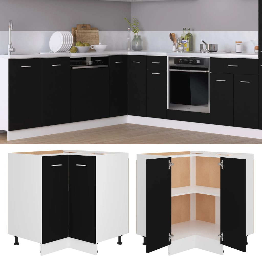 Berkfield Corner Bottom Cabinet Black 75.5x75.5x80.5 cm Engineered Wood