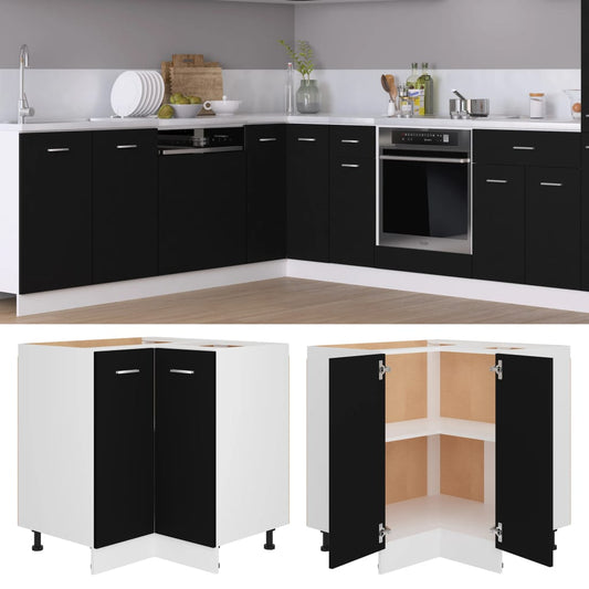 Berkfield Corner Bottom Cabinet Black 75.5x75.5x80.5 cm Engineered Wood