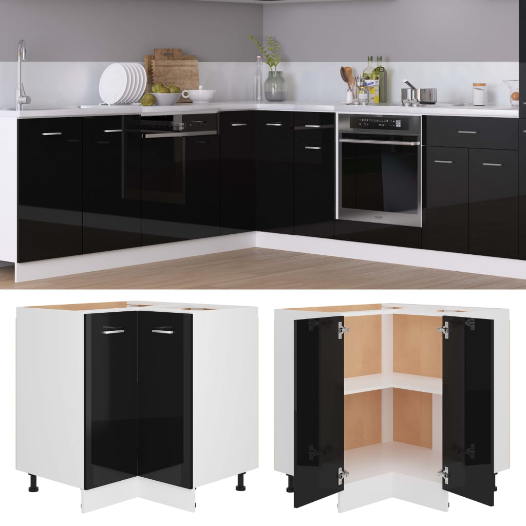 Berkfield Corner Bottom Cabinet High Gloss Black 75.5x75.5x80.5 cm Engineered Wood
