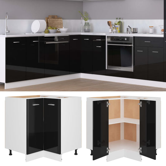 Berkfield Corner Bottom Cabinet High Gloss Black 75.5x75.5x80.5 cm Engineered Wood
