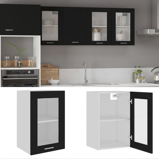 Berkfield Hanging Glass Cabinet Black 40x31x60 cm Engineered Wood