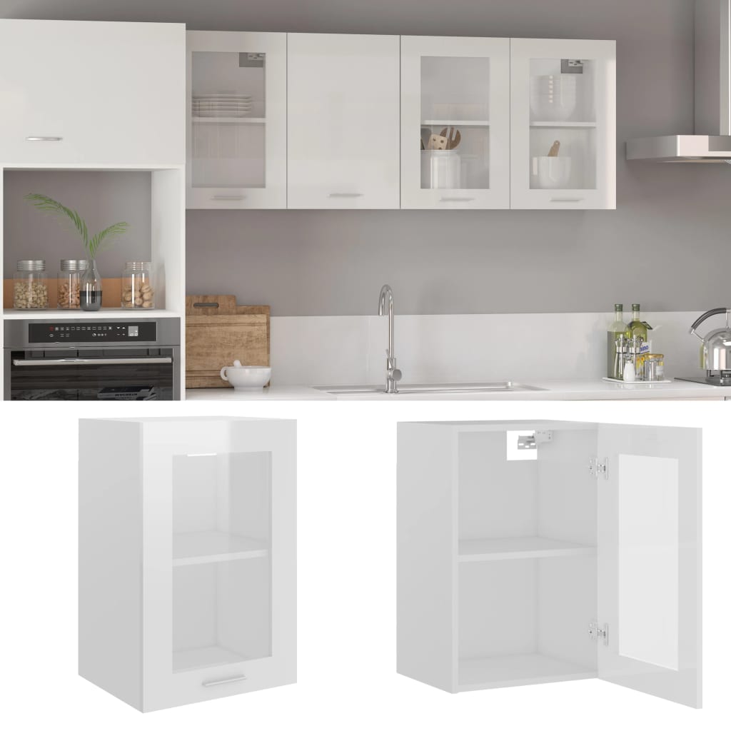 Berkfield Hanging Glass Cabinet High Gloss White 40x31x60 cm Engineered Wood